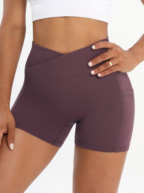 High-Waisted Burgundy Athletic Shorts with Cross-Waist Design