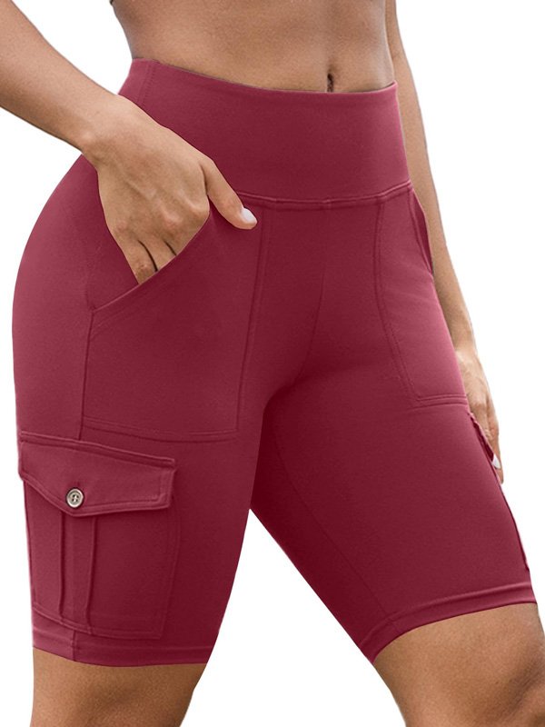 High-Waisted Burgundy Athletic Shorts with Pockets