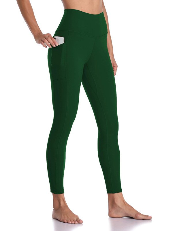 High-Waisted Green Custom Yoga Pants with Pocket