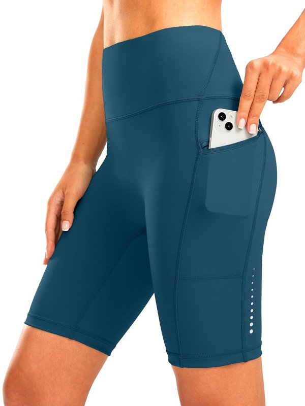 High-Waisted Teal Athletic Shorts with Phone Pocket