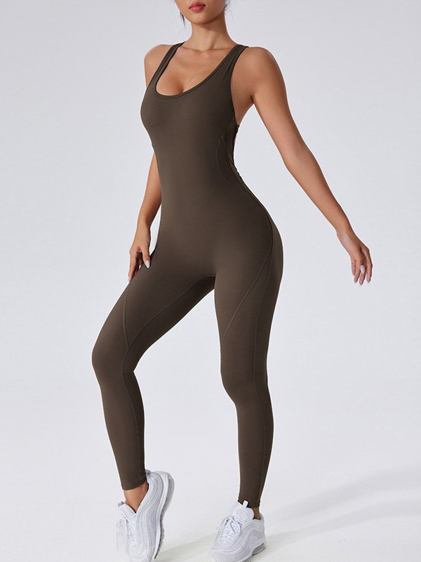 Olive green one-piece bodysuit with a racerback design and smooth, supportive fit.