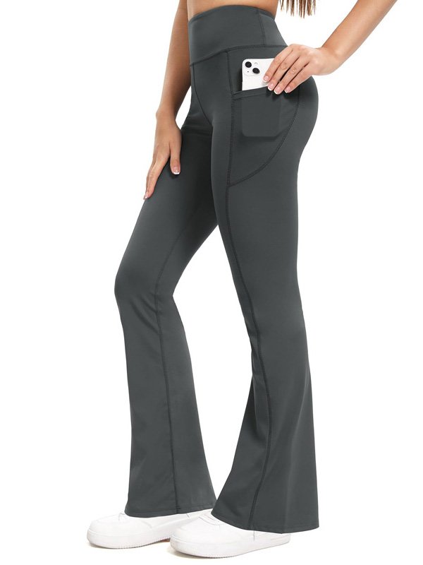 High-Waisted Flared Yoga Pants with Pocket in Charcoal"