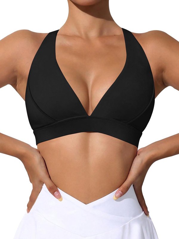Black V-Neck Sports Bra