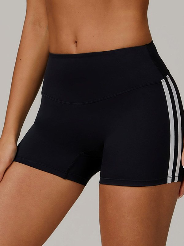 High-Waisted Black Athletic Shorts with Stripes