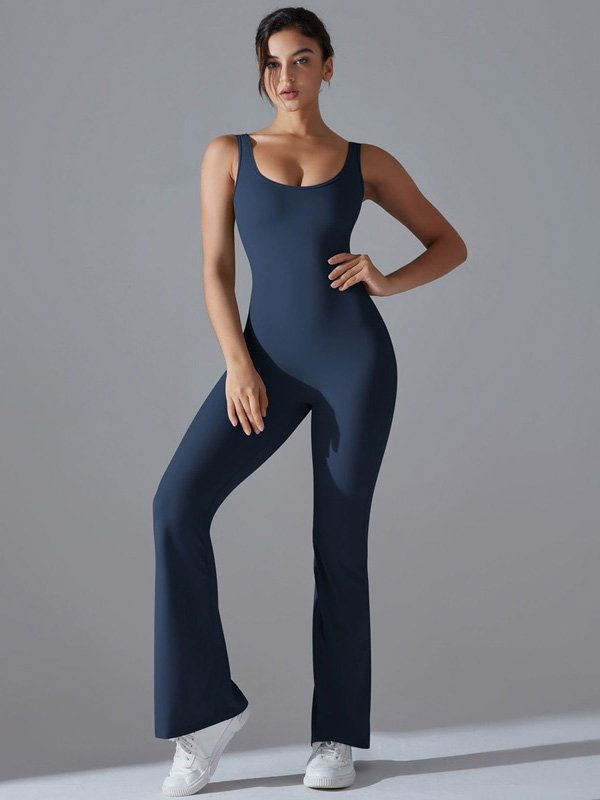 Navy one-piece bodysuit with a flattering scoop neck and slim-fit design.