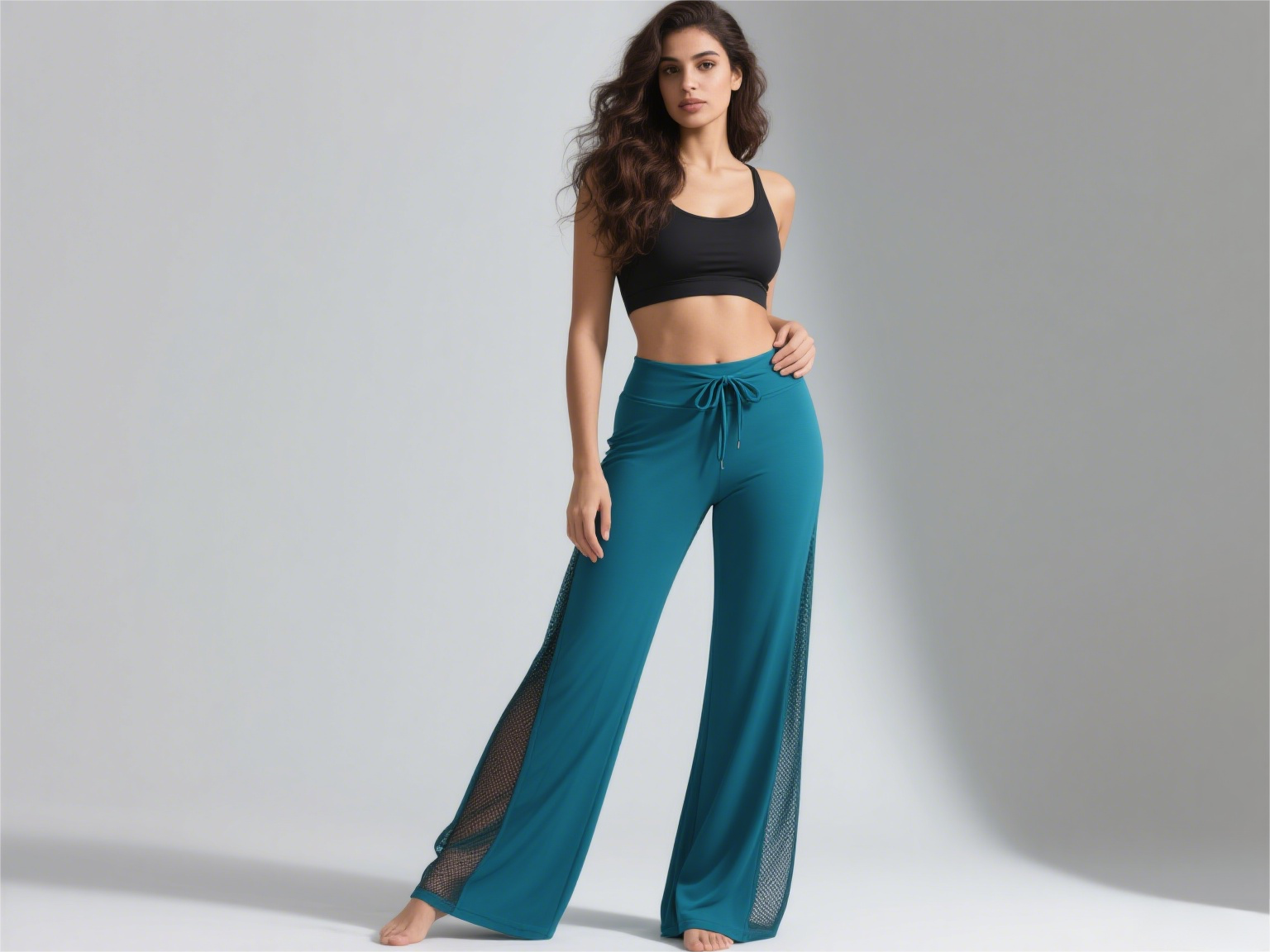 Teal Mesh Yoga Pants