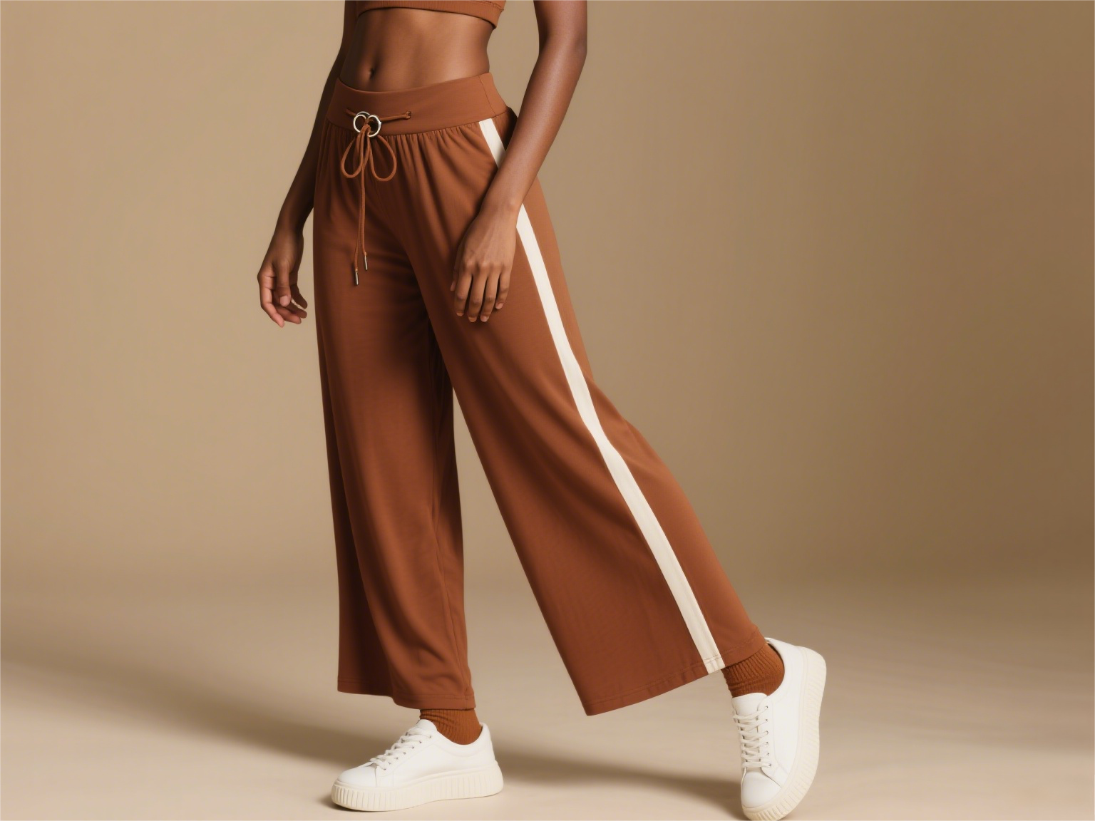 Brown Wide-Leg Track Pants
