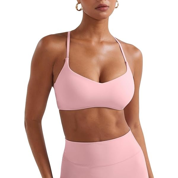 Pink spaghetti strap sports bra