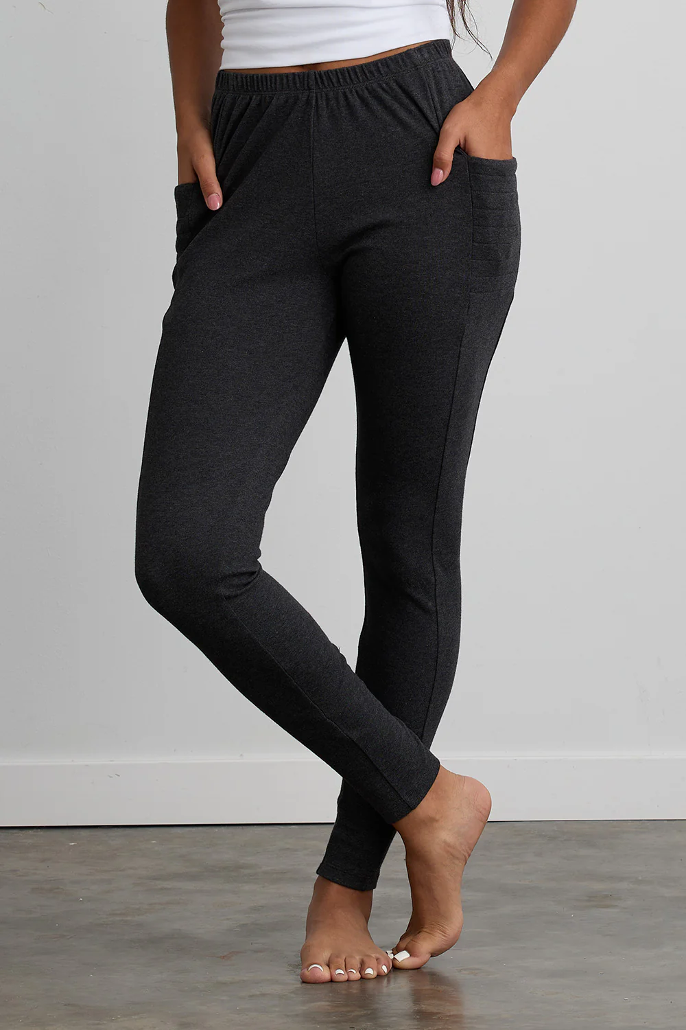 Woman in dark jogger leggings