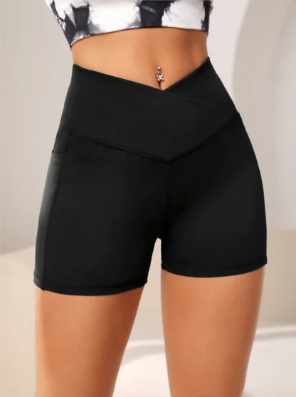 Crossover waist black gym shorts