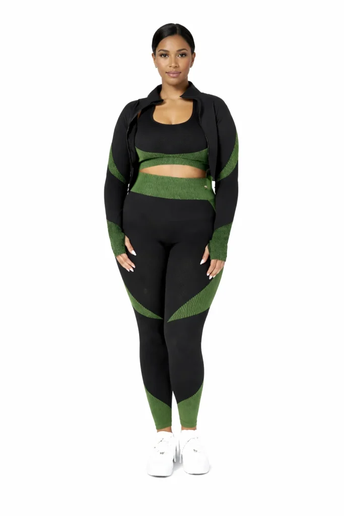 Black & Green Three Piece Yoga Set