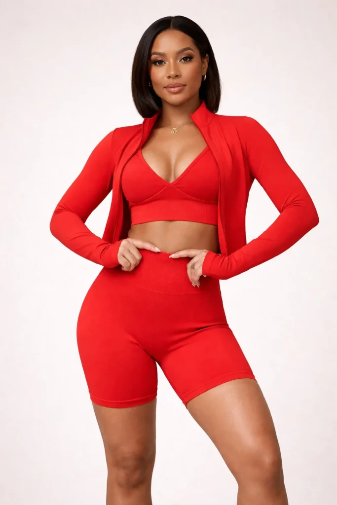 Red Three Piece Yoga Set